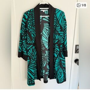 Chico's Turquoise Black Butterfly Wing Open Front Kimono Robe L/XL